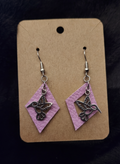 Lavender Faux Leather Diamond Hummingbird Dangle Earrings