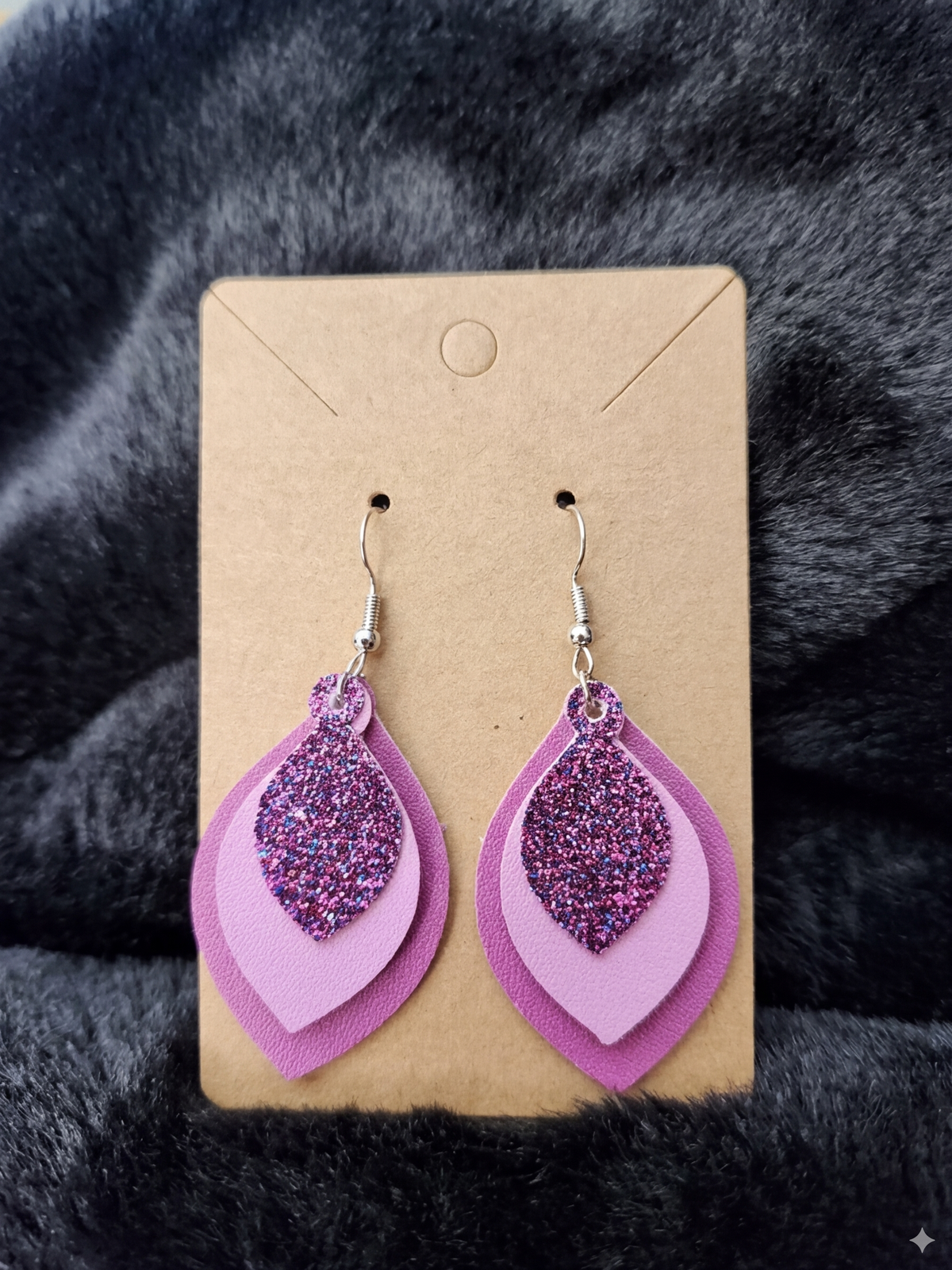 Triple Layered Purple & Lavender Glitter Petal Earrings