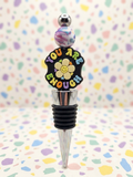 Inspirational Daisy Wine Stopper, "You Are Enough" Retro Smiley Face Bottle Plug, Cute Hostess Gift, Uplifting Wine Lover Gift for Her