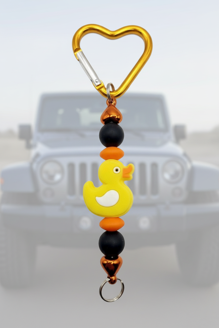 Classic Yellow Duck Silicone Bead Keychain – Colorful Bag Accessory – Gift for Kids & Jeep Lovers