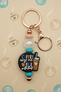 "Coffee Owns Me" Heart Cup Keychain – Rose Gold & Teal Caffeine Lover Gift