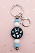 "Be Kind" Heart Keychain – Blue and White Silicone Bead Bag Accessory
