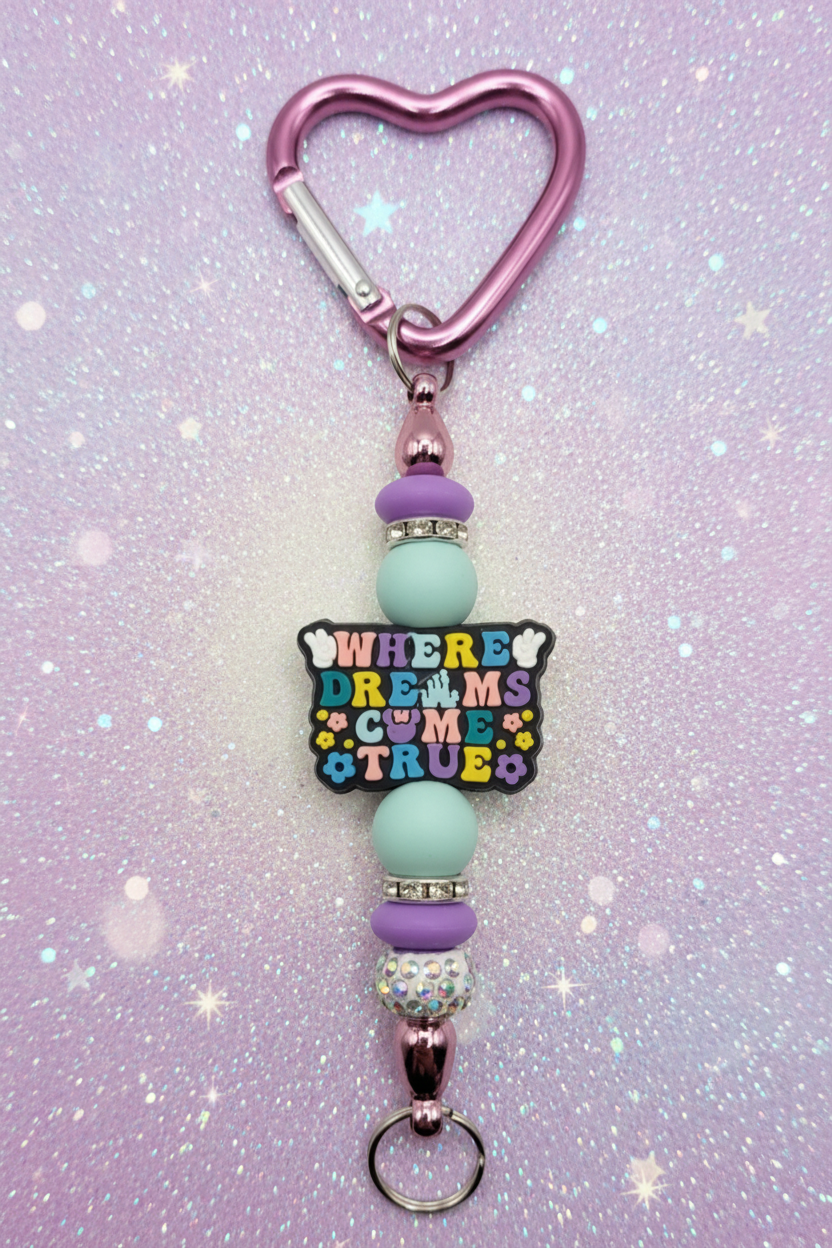 "Where Dreams Come True" Castle Keychain – Lavender & Mint Silicone Bag Accessory