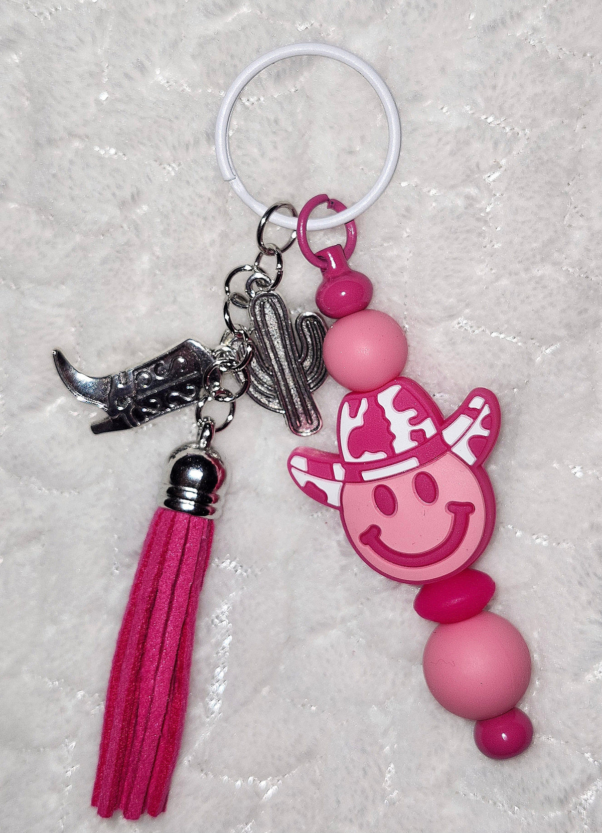 Pink Cowgirl Smiley Keychain 🤠💕 | Handmade