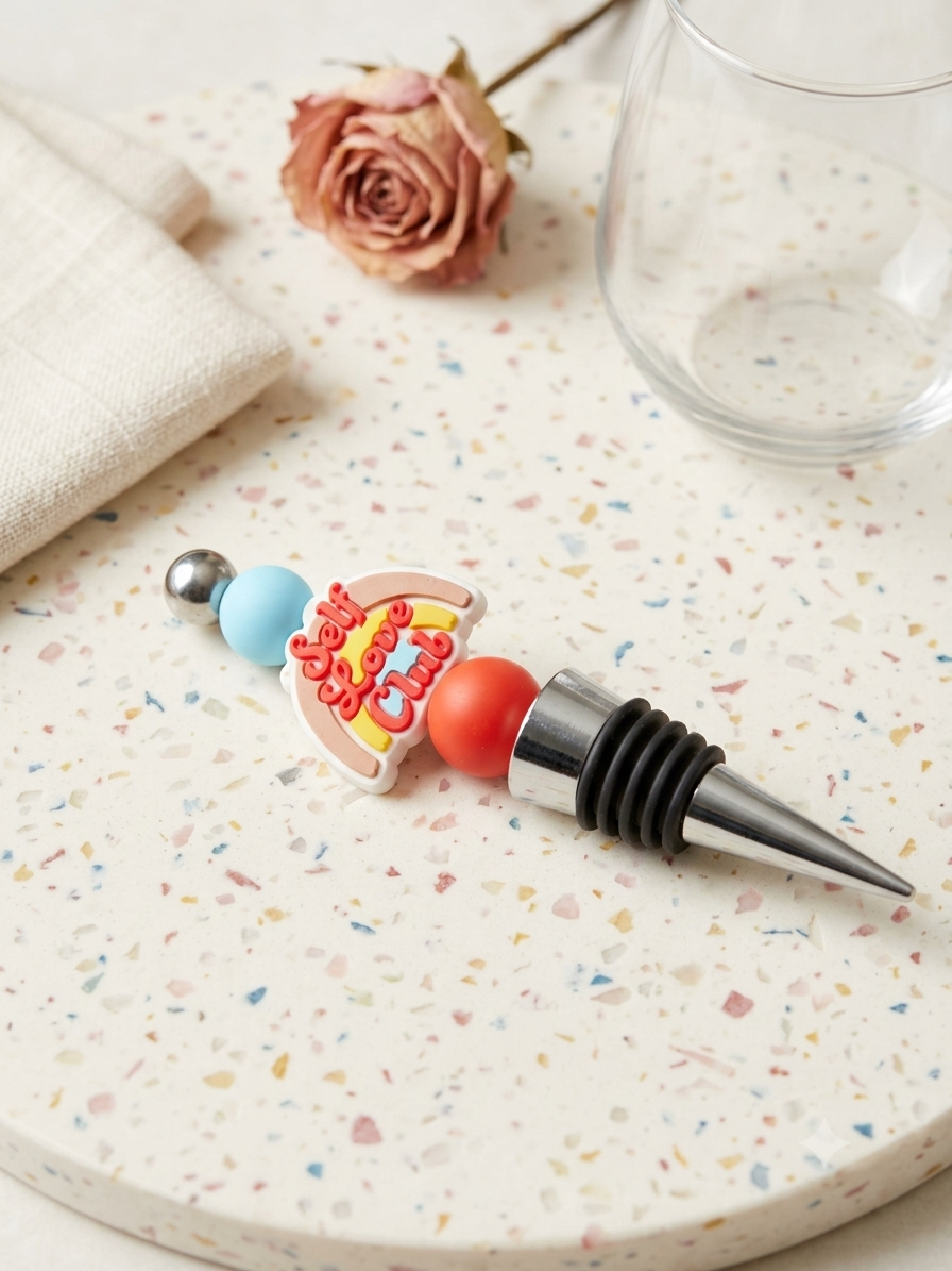Self Love Club Beaded Wine Bottle Stopper / Retro Rainbow Gift