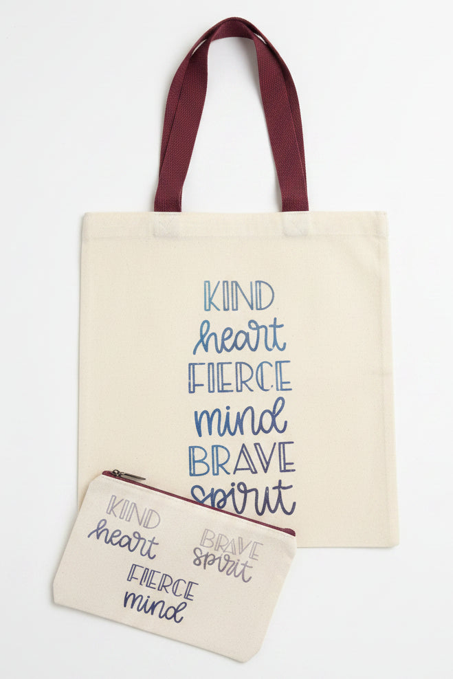 "Brave Spirit" Fox Collection: Illustrated Tote Bag and Accessory Pouch Bundle