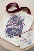 "Brave Spirit" Fox Collection: Illustrated Tote Bag and Accessory Pouch Bundle