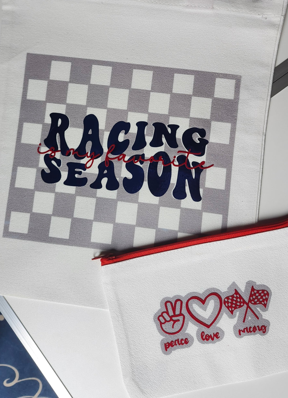 "RACING SEASON" - Personalized Pouch & Tote Bag set