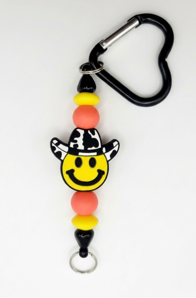 Cowboy Smiley Beaded Keychain