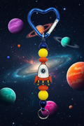 Rocket Ship Heart Keychain – Blue, Yellow, and Red Silicone Space Accessory