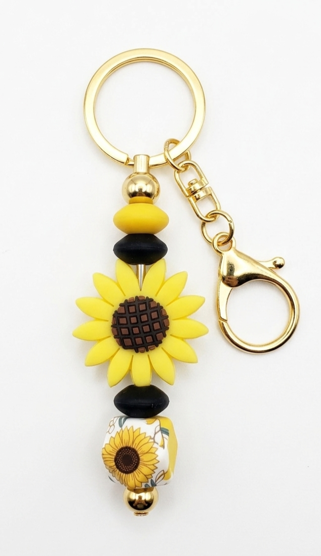 Sunflower Power Silicone Beaded Keychain Wristlet & Bag Charm
