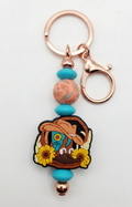 Western Cowboy Boot & Sunflower Rose Gold Beaded Keychain