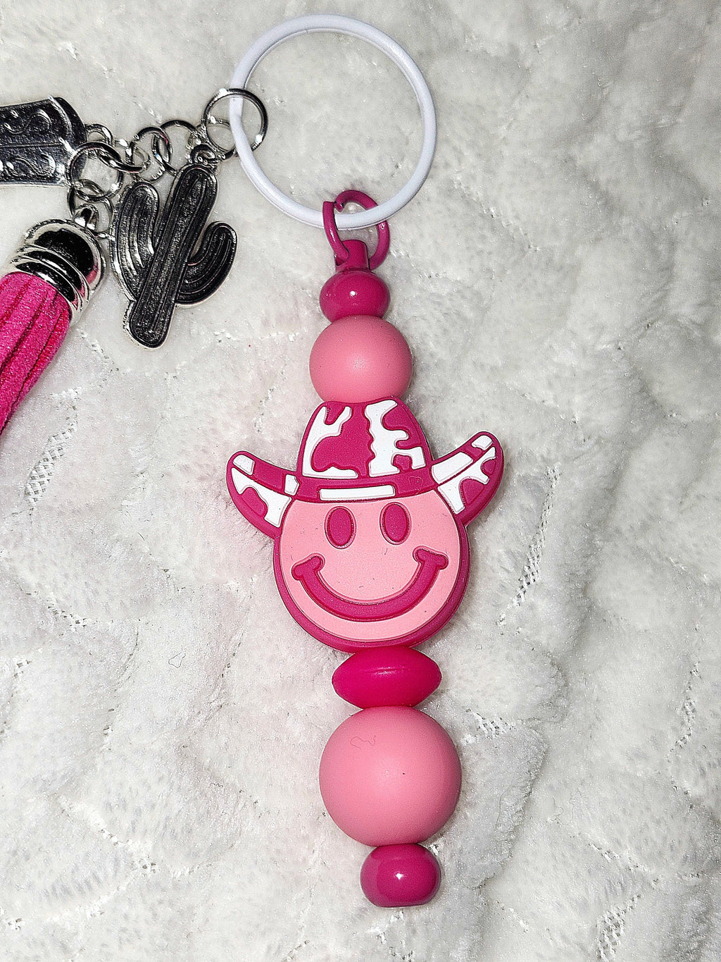 Pink Cowgirl Smiley Keychain 🤠💕 | Handmade